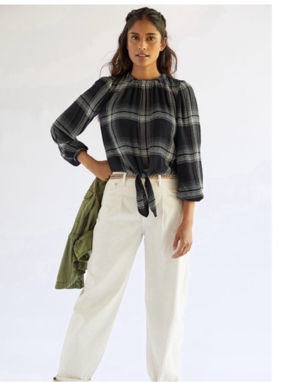 Anthropologie Cloth & Stone Black Plaid Pullover Top Medium